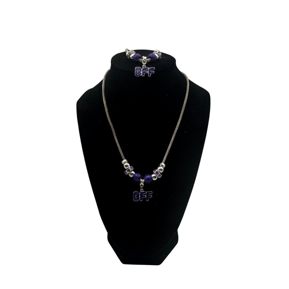 Best Friend Purple Charm Necklace & Bracelet Set Girls Gift